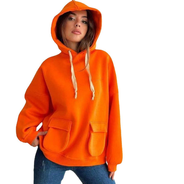 Women's Oversize Hooded Sweater with Patch Pockets and Extra-Long Cords Mune Fashion