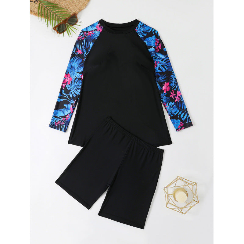 Women UV Protection Swimming Suit with Long Sleeves and Shorts Mune Fashion