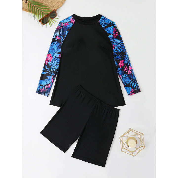 Women UV Protection Swimming Suit with Long Sleeves and Shorts Mune Fashion