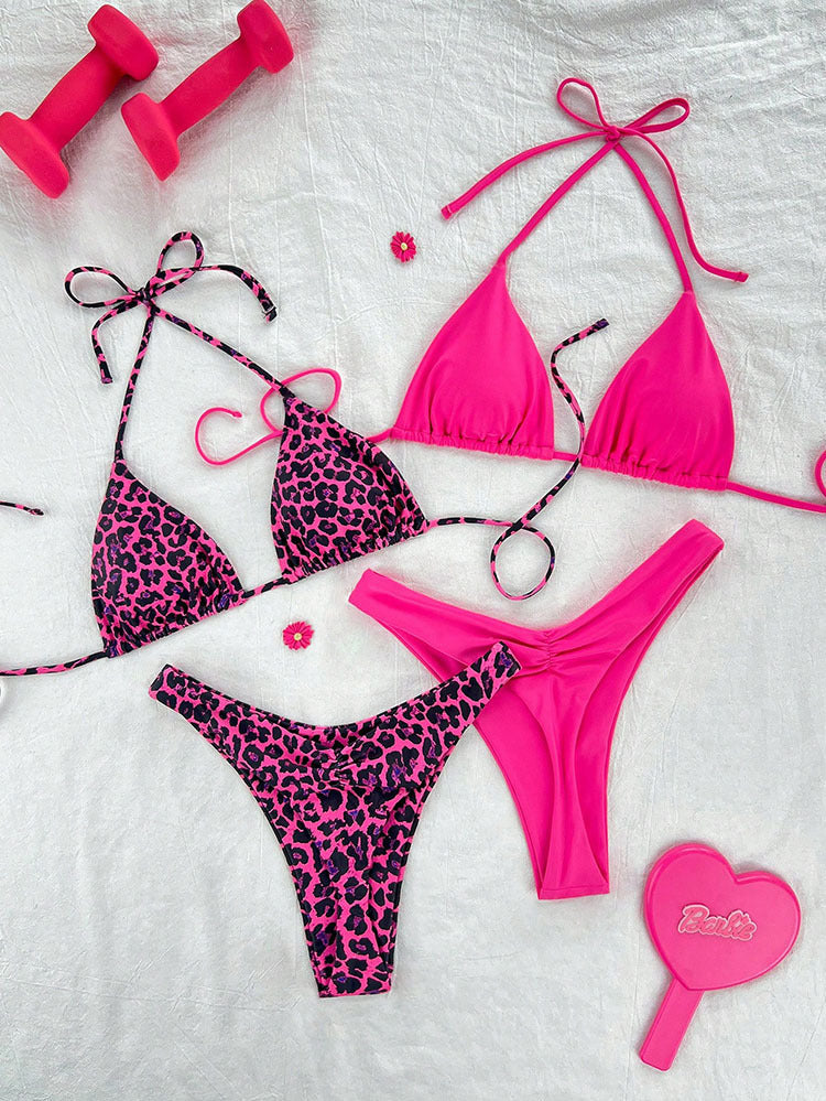 Women's Triangle Bikini Set with Floral and Animal Design Mune Fashion