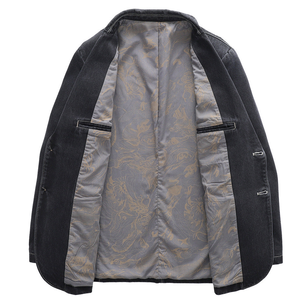 Men's Cotton Denim Blazer in Vintage Look with Contrast Stitching Mune Fashion