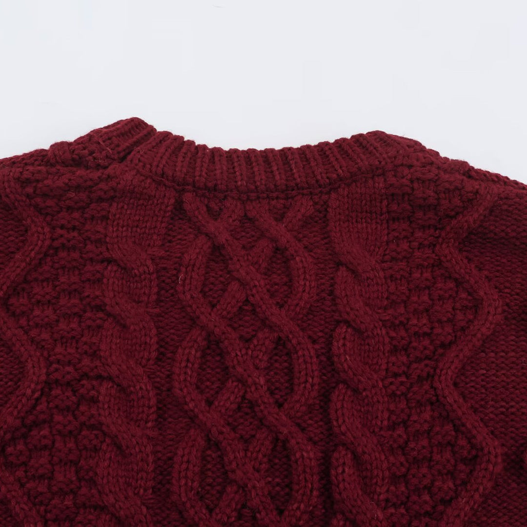 Women's chunky braided knit sweater with round neck and texture mix Mune Fashion