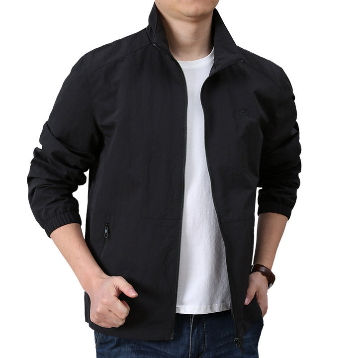 Men's Lightweight Wind Jacket with Stand Collar, Elastic Cuffs and Concealed Zipper Mune Fashion