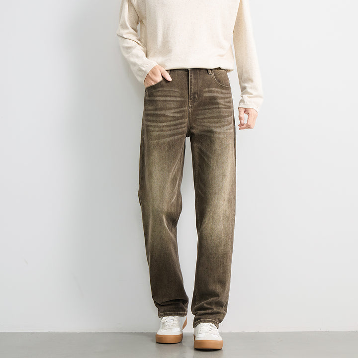 Men's Wide Relaxed-Straight Denim Jeans with Medium Rise and Soft Used Effects Mune Fashion
