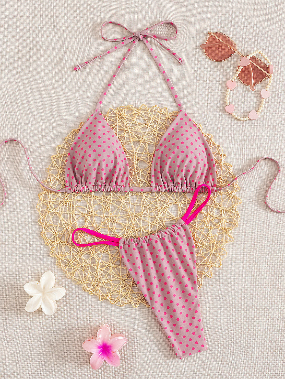 Women's triangle bikini with playful polka dot design and adjustable straps Mune Fashion