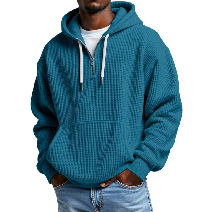 Men's waffle texture hoodie with half zipper and kangaroo pocket Mune Fashion