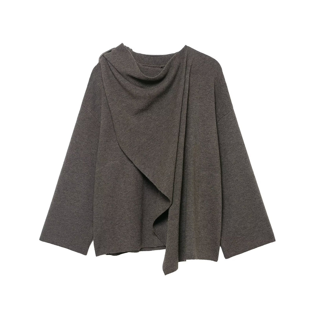 Women's Draped Oversized Cardigan with Hooded Collar and Wide Sleeves Mune Fashion
