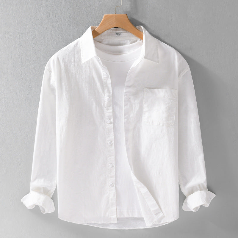 Men's Breathable Relaxed Shirt made of Linen-Cotton Blend with Chest Pocket and Classic Button Placket Mune Fashion