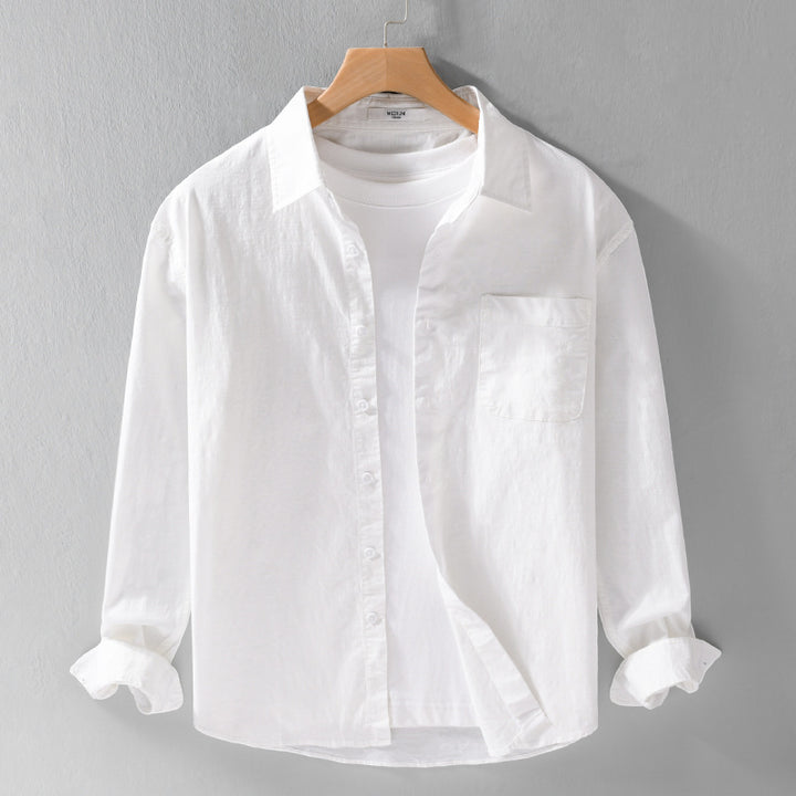 Men's Breathable Relaxed Shirt made of Linen-Cotton Blend with Chest Pocket and Classic Button Placket Mune Fashion