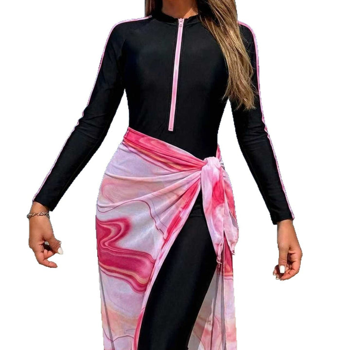 Women's Long Sleeve Surf Suit with Zipper and Wrap Skirt Mune Fashion