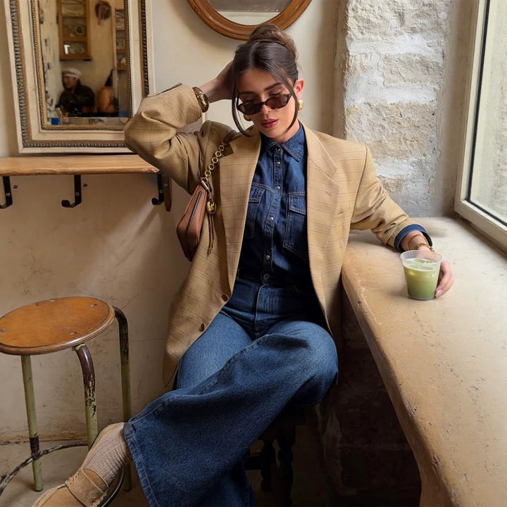 Women's Oversized Glencheck Blazer in a boxy cut with a distinctive shoulder section Mune Fashion