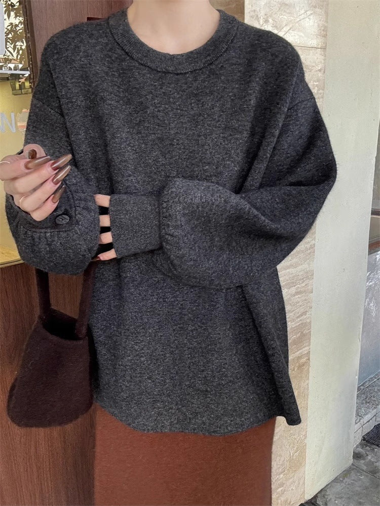 Women's Oversized Fine Knit Sweater with Balloon Sleeves and Button Cuff Mune Fashion