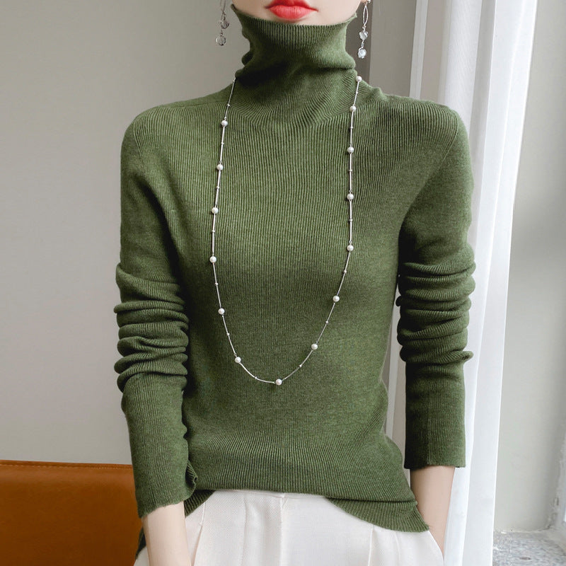 Women Slim Turtleneck Fine Knit Sweater with Elastic Rib Structure and Minimalist Silhouette Mune Fashion
