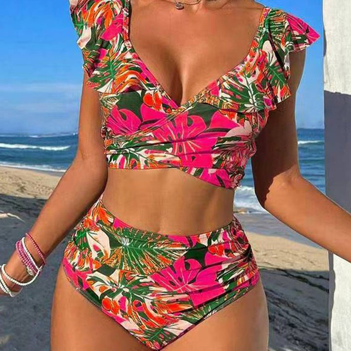 Women's Cropped Bikini Set with Playful Ruffle Design and Elegant Tie Strap System Mune Fashion