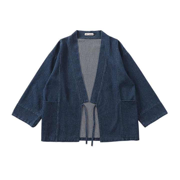 Unisex Jeans-Kimono Jacket with Ties and Patch Pockets Mune Fashion
