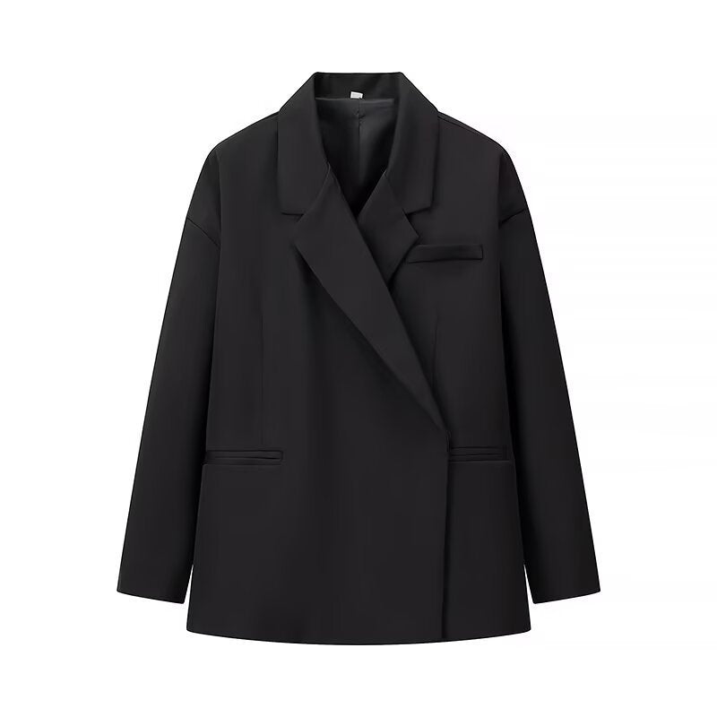 Women's Oversized Blazer with Simple Welt Pockets and Wide Lapels Mune Fashion