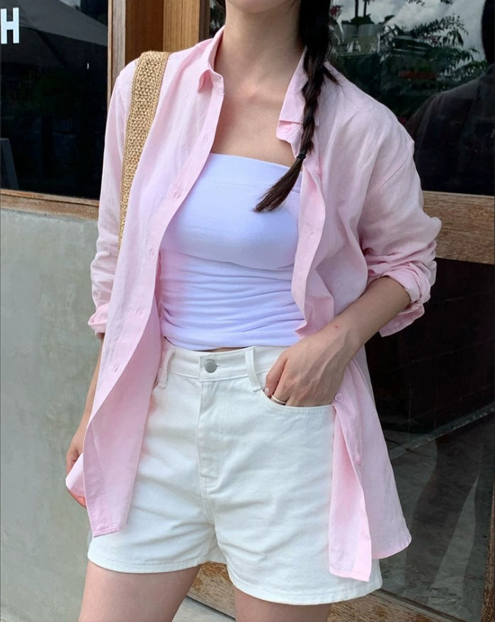 Women's Casual Oversized Shirt Blouse with Boxy Silhouette and Roll-Up Sleeves Mune Fashion
