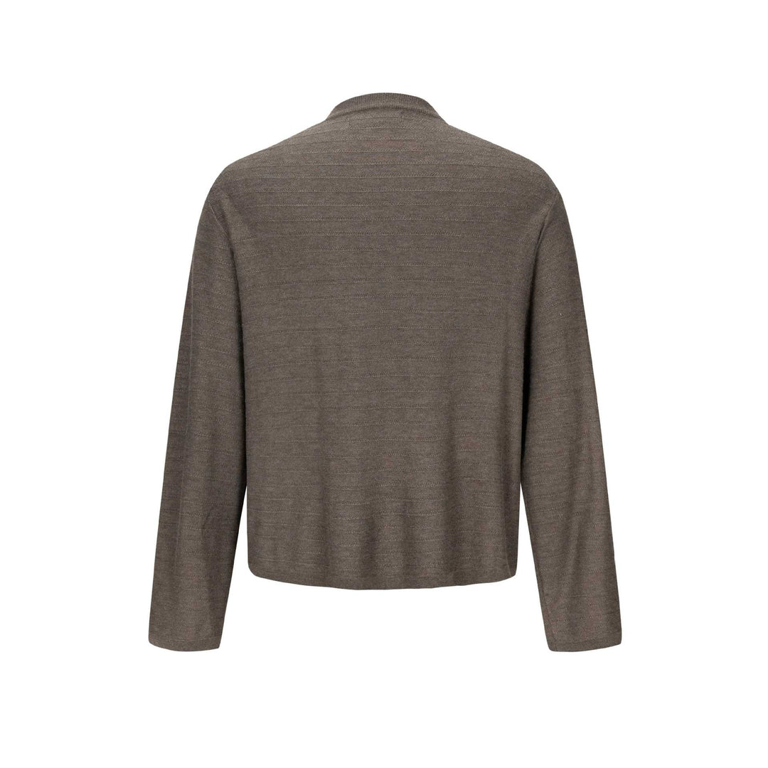 Unisex fine knit crew neck pullover with fine vertical texture and straight hem Mune Fashion