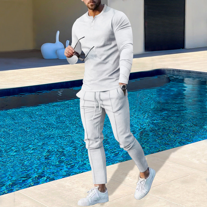 Men's nano athletic Henley long sleeve shirt and tapered jogging pants with decorative seams Mune Fashion