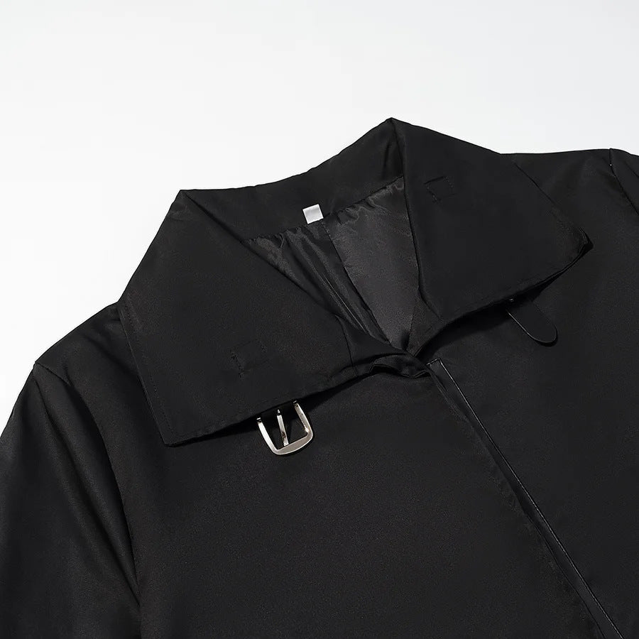Women's longer water-repellent coat in cocoon cut with adjustable standing collar Mune Fashion