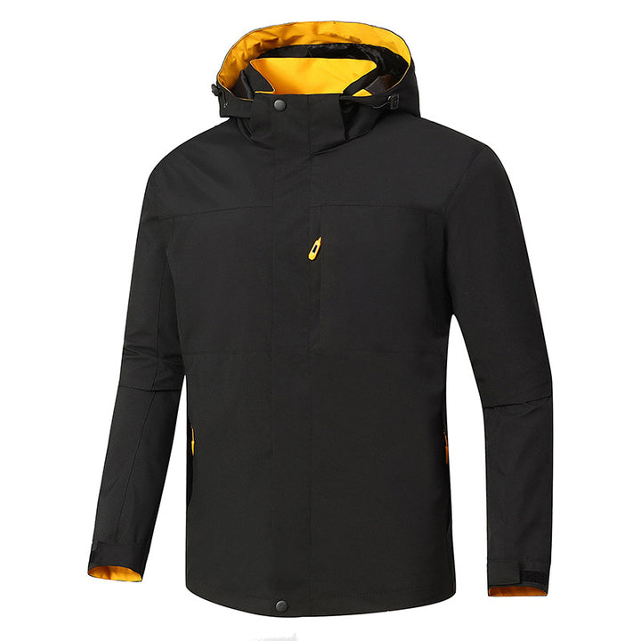 Men's Minimalistic Waterproof Softshell Jacket with Contrast Lining, Adjustable Hood, and Concealed Zippers Mune Fashion