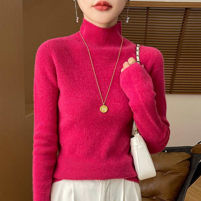 Women's Slim Short Roll Neck Sweater in Cozy Cashmere Look with Fine Rib Structure Mune Fashion