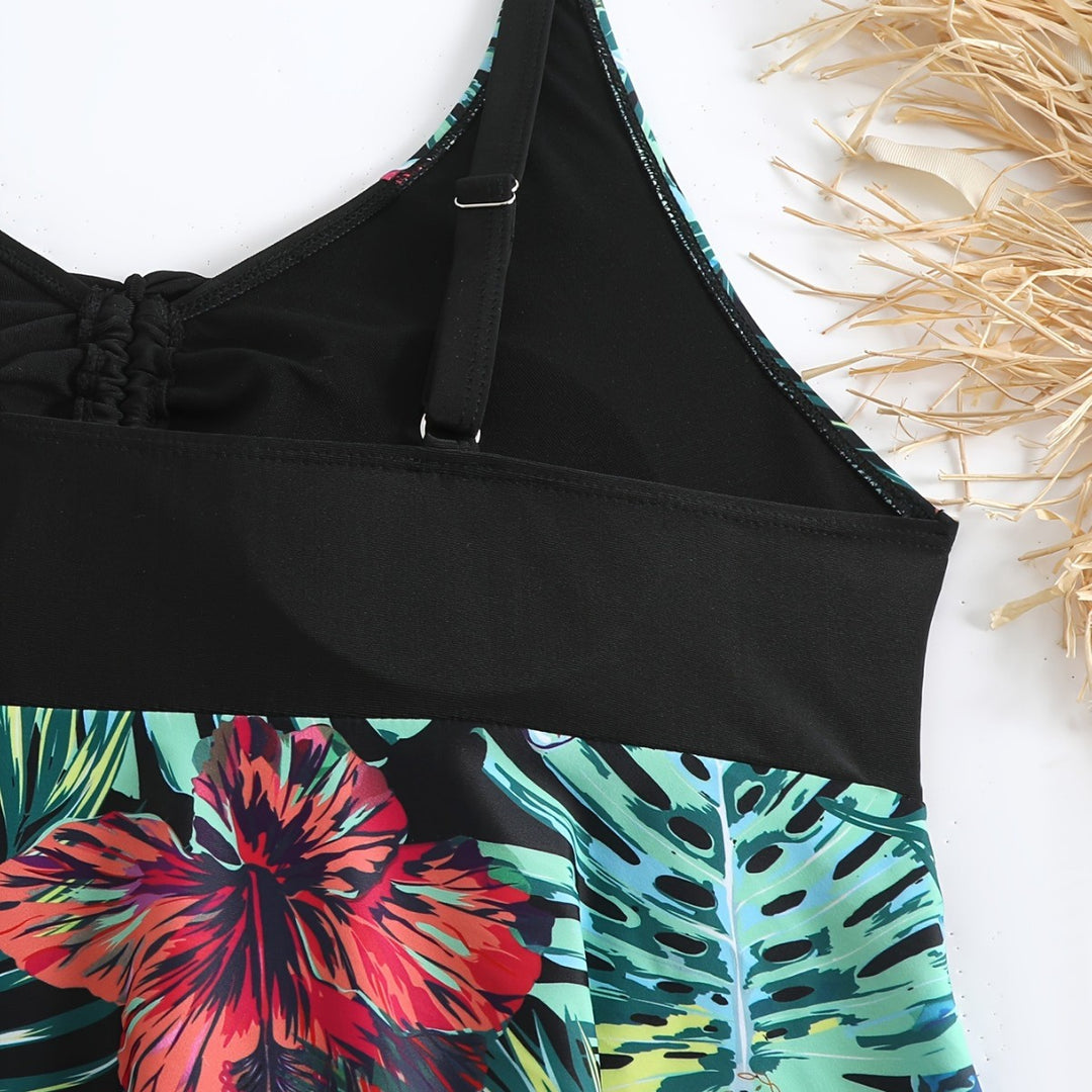 Women's Sporty Swimsuit Set with Floral Side Insert Mune Fashion