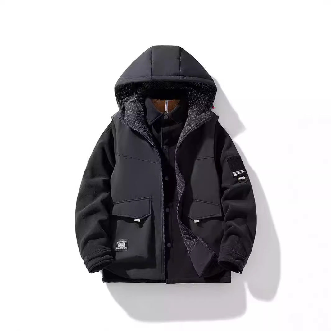 Men's hybrid padded jacket with hood and fleece sleeves, utility parka Mune Fashion