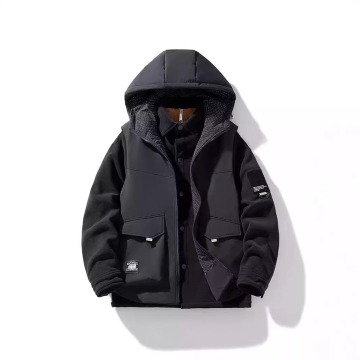 Men's hybrid padded jacket with hood and fleece sleeves, utility parka Mune Fashion
