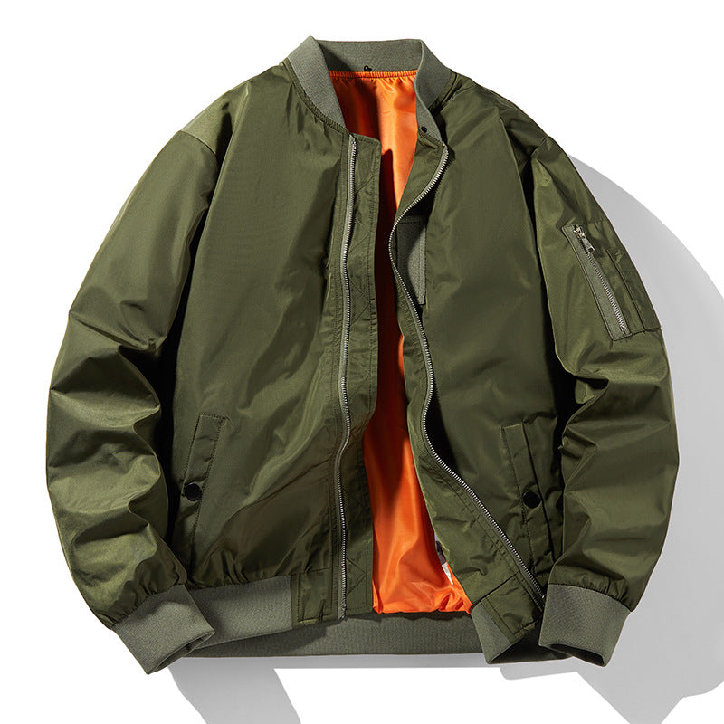 Men's Modern Nylon Bomber Jacket in Aviator Style with Contrasting Inner Lining and Sleeve Zip Pocket Mune Fashion