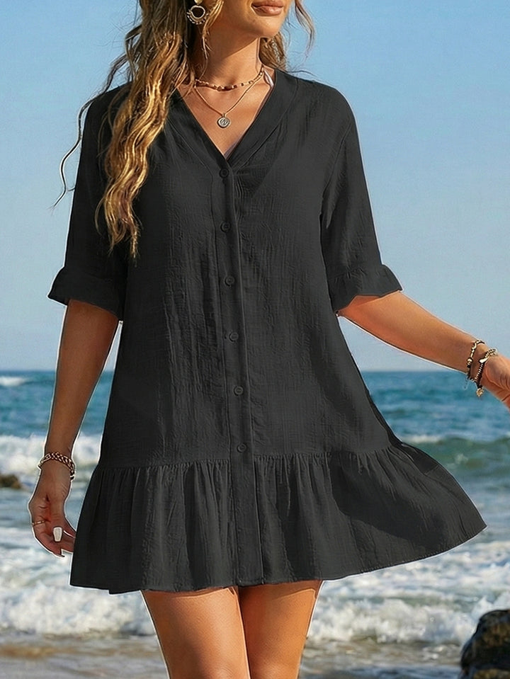 Women's airy summer dress with button placket and ruffles