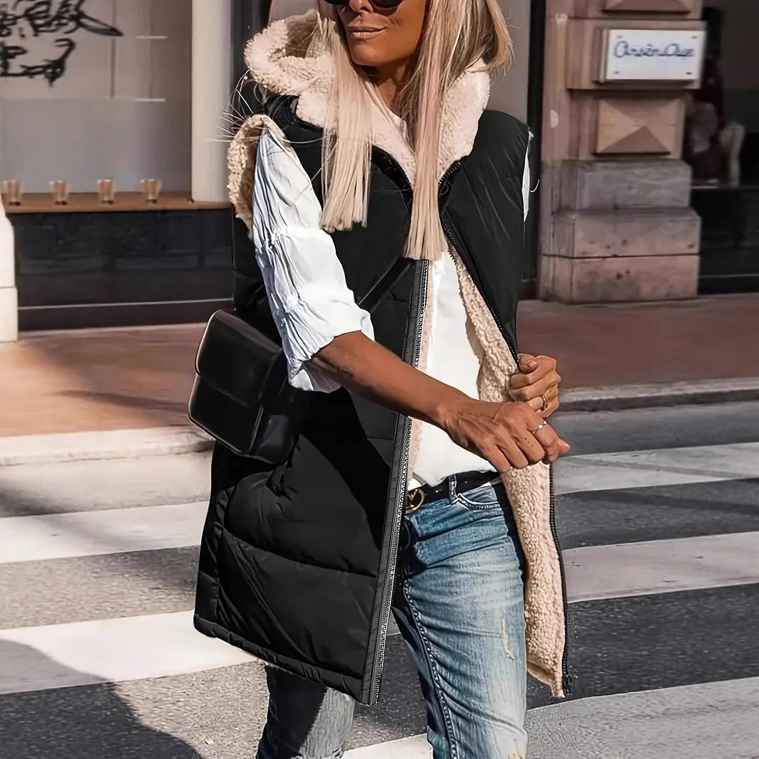 Women's Padded Hooded Vest with Teddy Lining and Side Pockets Mune Fashion