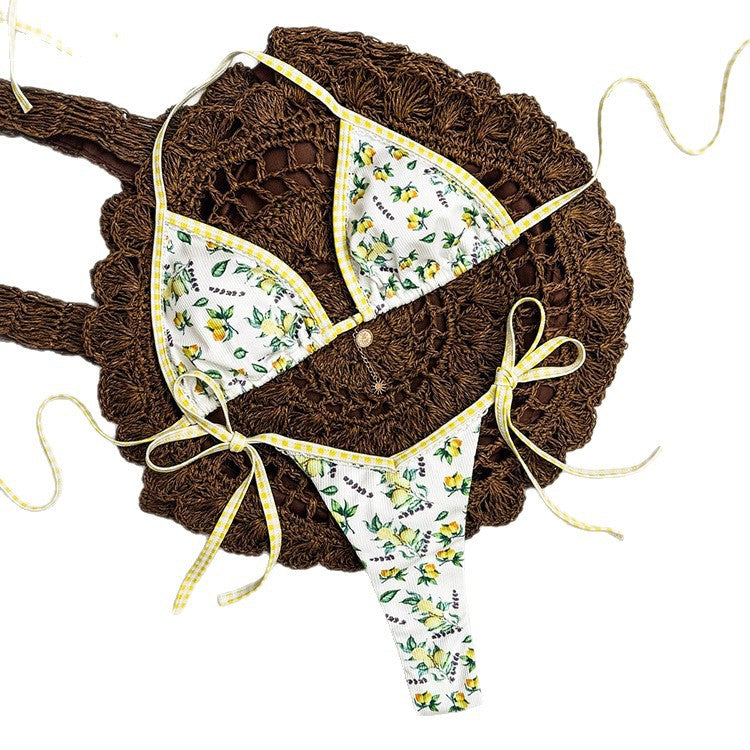 Women's triangle bikini with floral pattern and tie details Mune Fashion