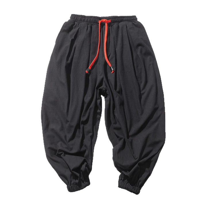 Men's unusual harem-style balloon pants with pleats, elastic waistband, and drawstring Mune Fashion