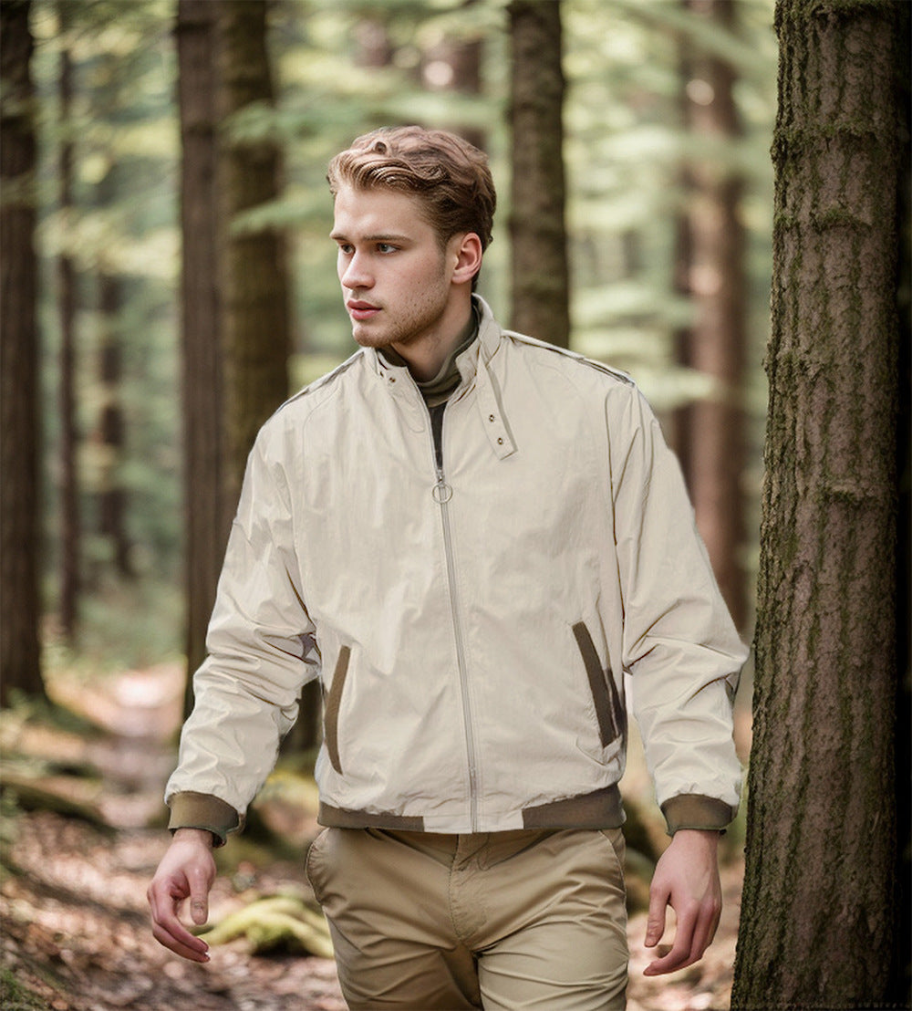 Men's Lightweight Bomber Jacket with Stand Collar, Ring Zipper and Elastic Hem Mune Fashion