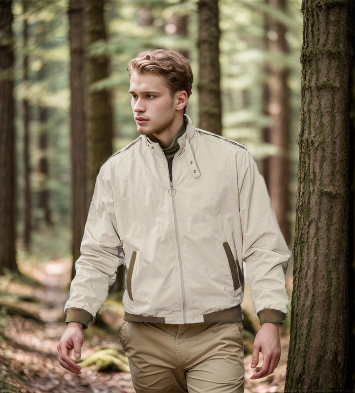Men's Lightweight Bomber Jacket with Stand Collar, Ring Zipper and Elastic Hem Mune Fashion