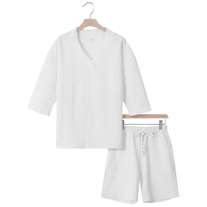 Unisex casual lounge set with V-neck top and drawstring shorts Mune Fashion