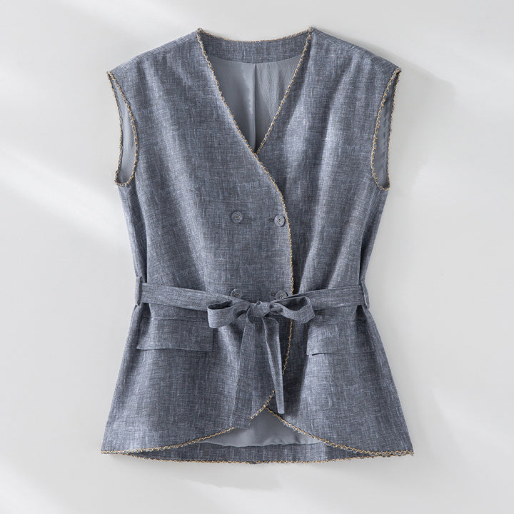 Ladies High-Waisted Palazzo Pants made of Linen Blend with Pleats and Elastic Comfort Waistband Mune Fashion