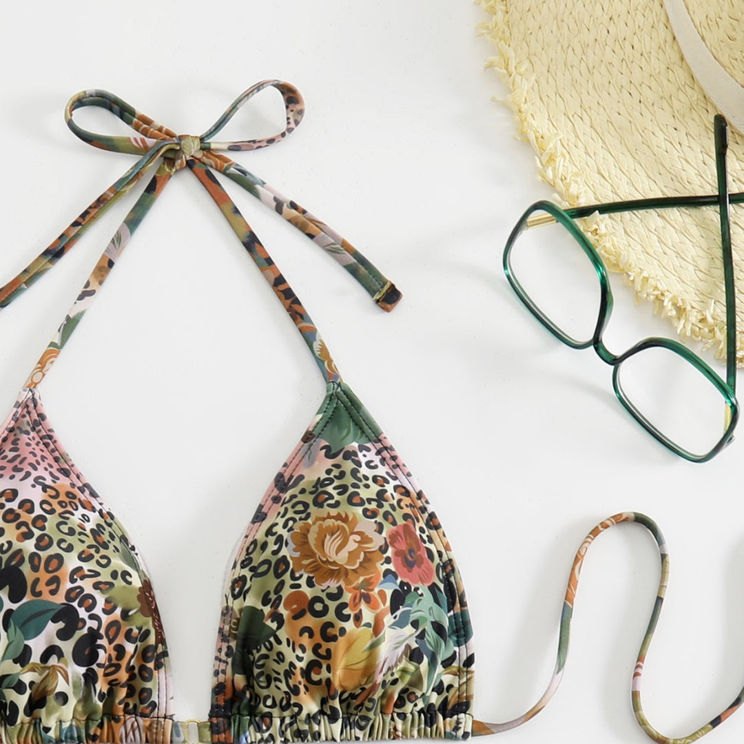 Women's triangle bikini set with floral leopard pattern Mune Fashion