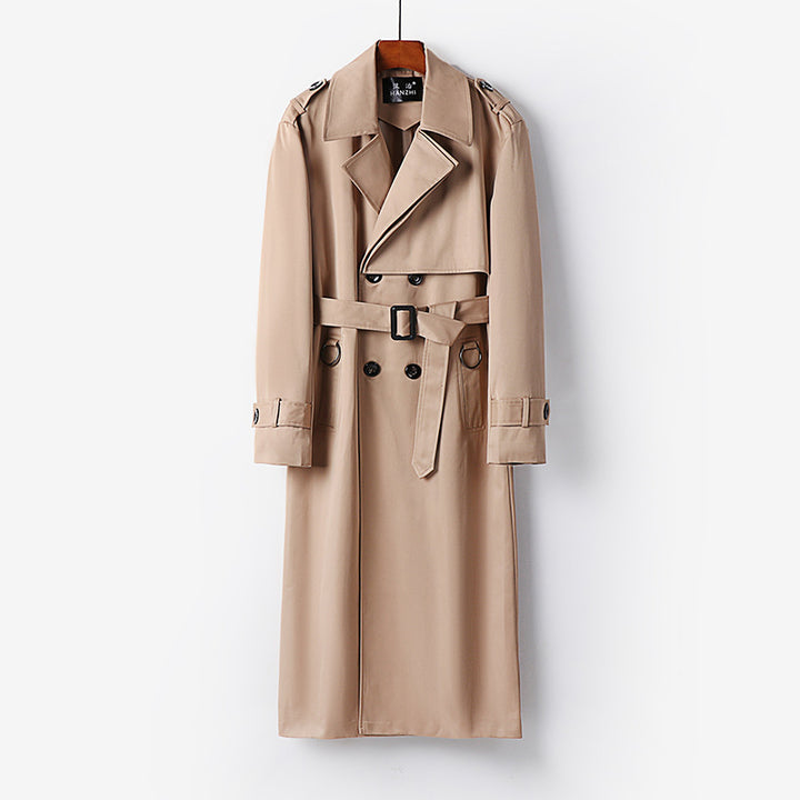 Men's Long Raincoat in Trench Style with Double Breasted, Waist Belt and Epaulettes Mune Fashion