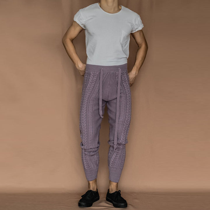 Men's Cable Knit Jogging Pants with Drawstring Mune Fashion