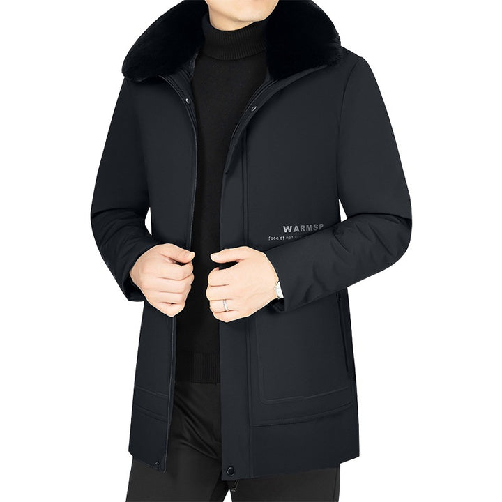 Men's Warming Short Coat with Removable Faux Fur Collar and Quilted Thermal Lining Mune Fashion