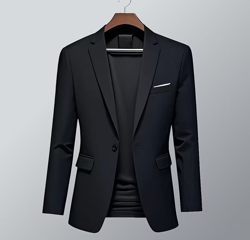 Men's slim-fit tuxedo jacket with prominent lapels, concealed breast piping, and light shoulder padding Mune Fashion