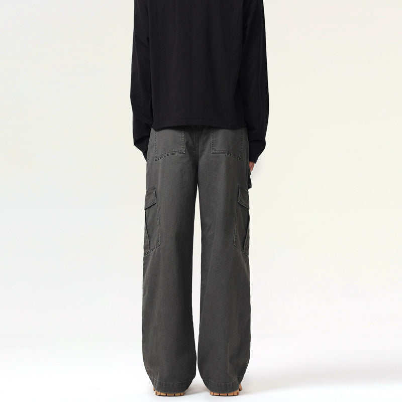 Men's Wide Canvas Cargo Pants in Utility Look with Multiple Pockets and Distinctive Seam Panels Mune Fashion