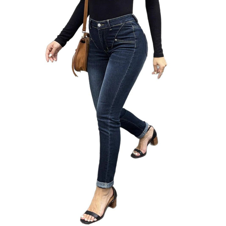 Women High-Waisted Slim-Fit Denim Jeans with Contoured Hip Seam Mune Fashion
