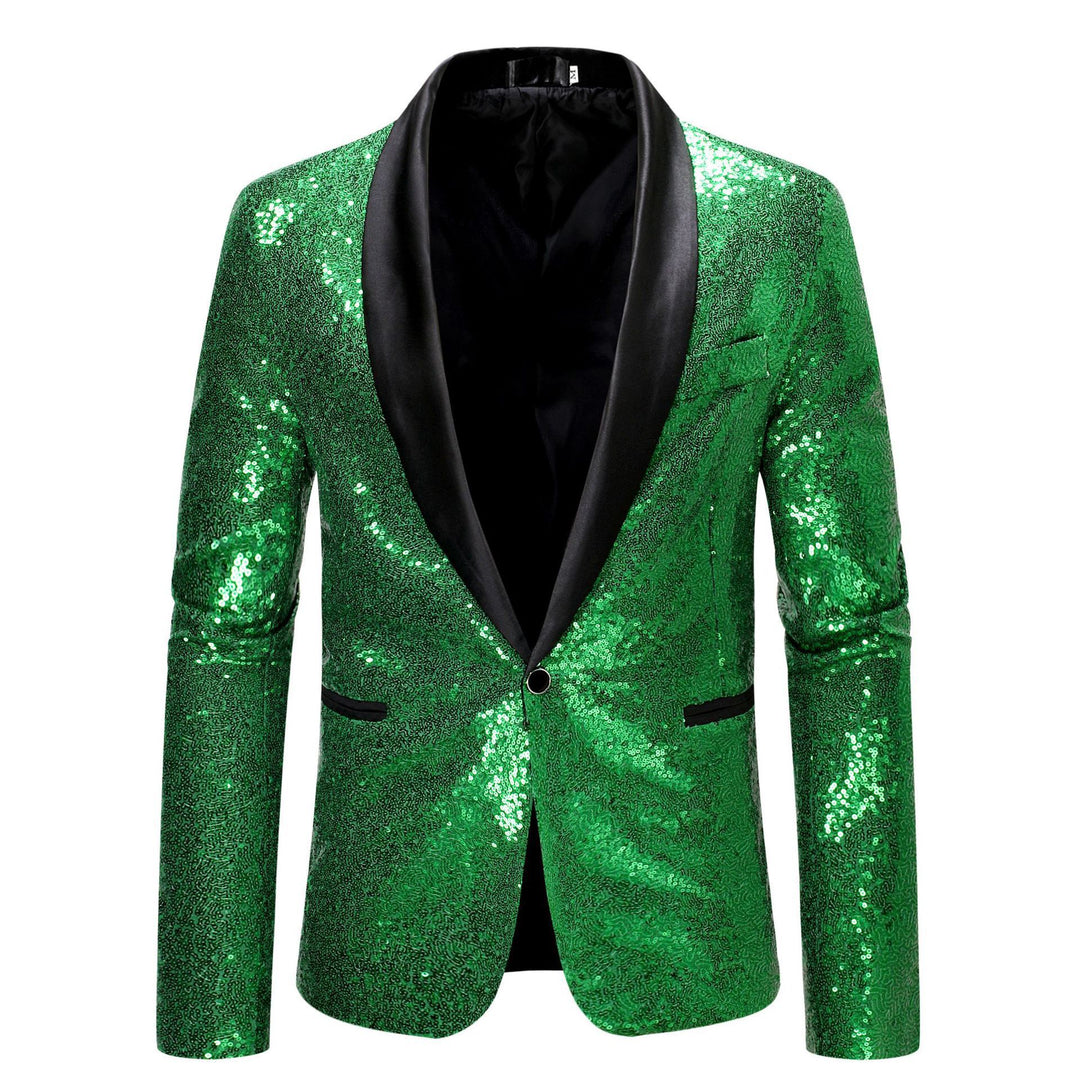 Men's eye-catching sequin blazer with shiny shawl collar and slim silhouette Mune Fashion