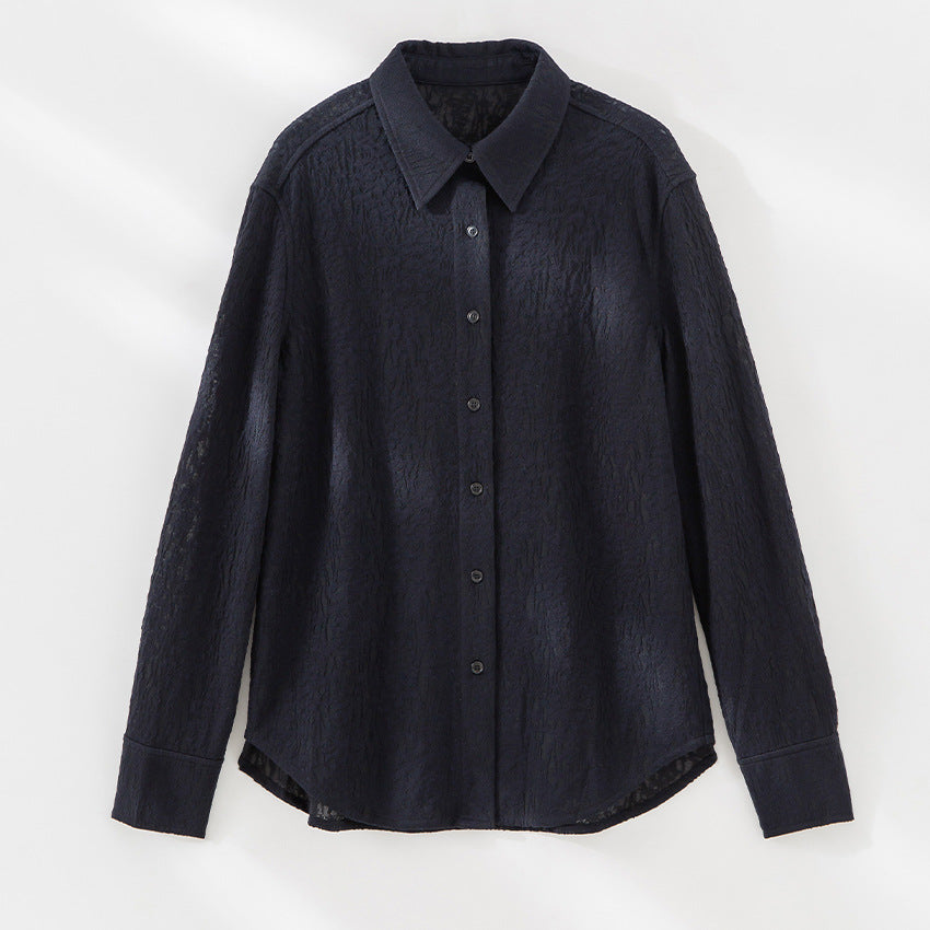 Ladies Textured Oversized Shirt Blouse with Shirt Collar and Cuffs Mune Fashion