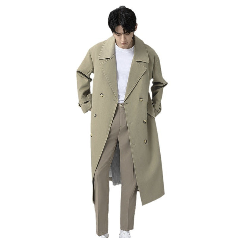 Men's Maxi-Length Trench Coat with Shaping Belt and Minimalist Silhouette Mune Fashion