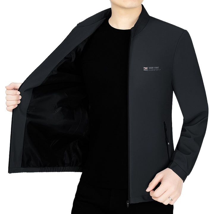 Men's Stand Collar Jacket with Warming Teddy Lining and Zipper Mune Fashion