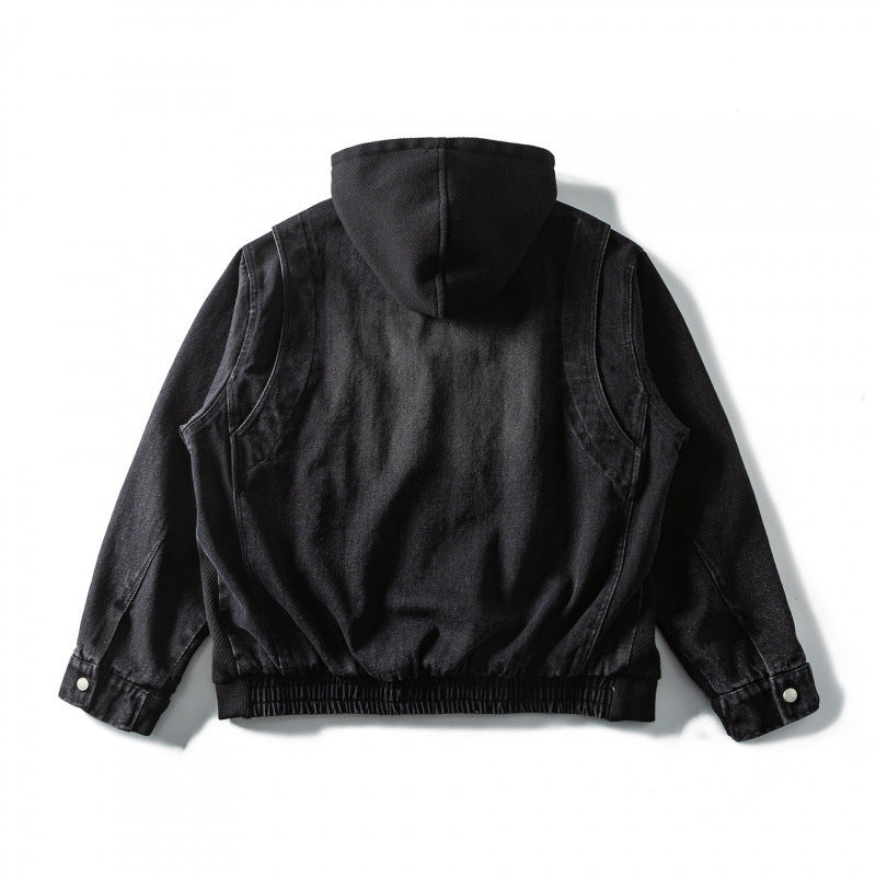Unisex Boxy Hooded Jacket made of textured cotton blend with full zip and flap pockets Mune Fashion